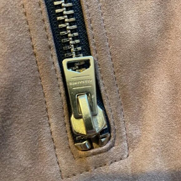 NWT AllSaints Dalby Cropped Suede Biker Jacket (SUGAR BROWN) US 10 - Picture 3 of 10